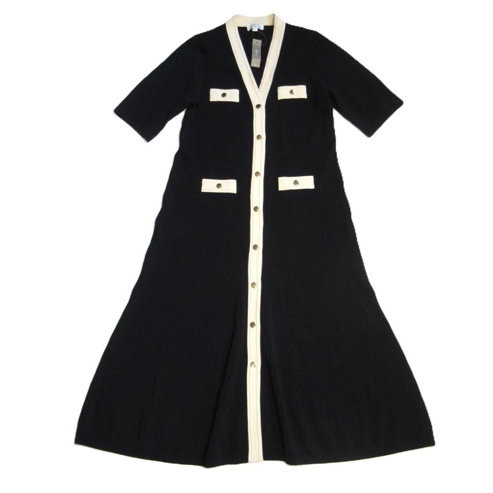 NWT J.Crew Elbow-sleeve Button-up Midi in Black Ribbed Knit Sweater Dress M - Picture 3 of 8